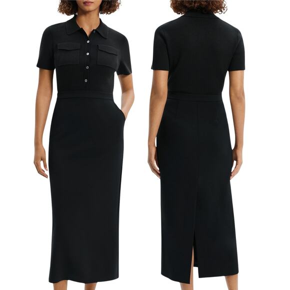 Theory Admiral Crepe Utility Midi Dress Merino Wool Blend Classy Old Money Sz 2 - Picture 1 of 12